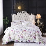 Floral Duvet Cover Set Queen Size Bedding Set White Microfiber Comforter Cover with Zipper Closure and Corner Ties