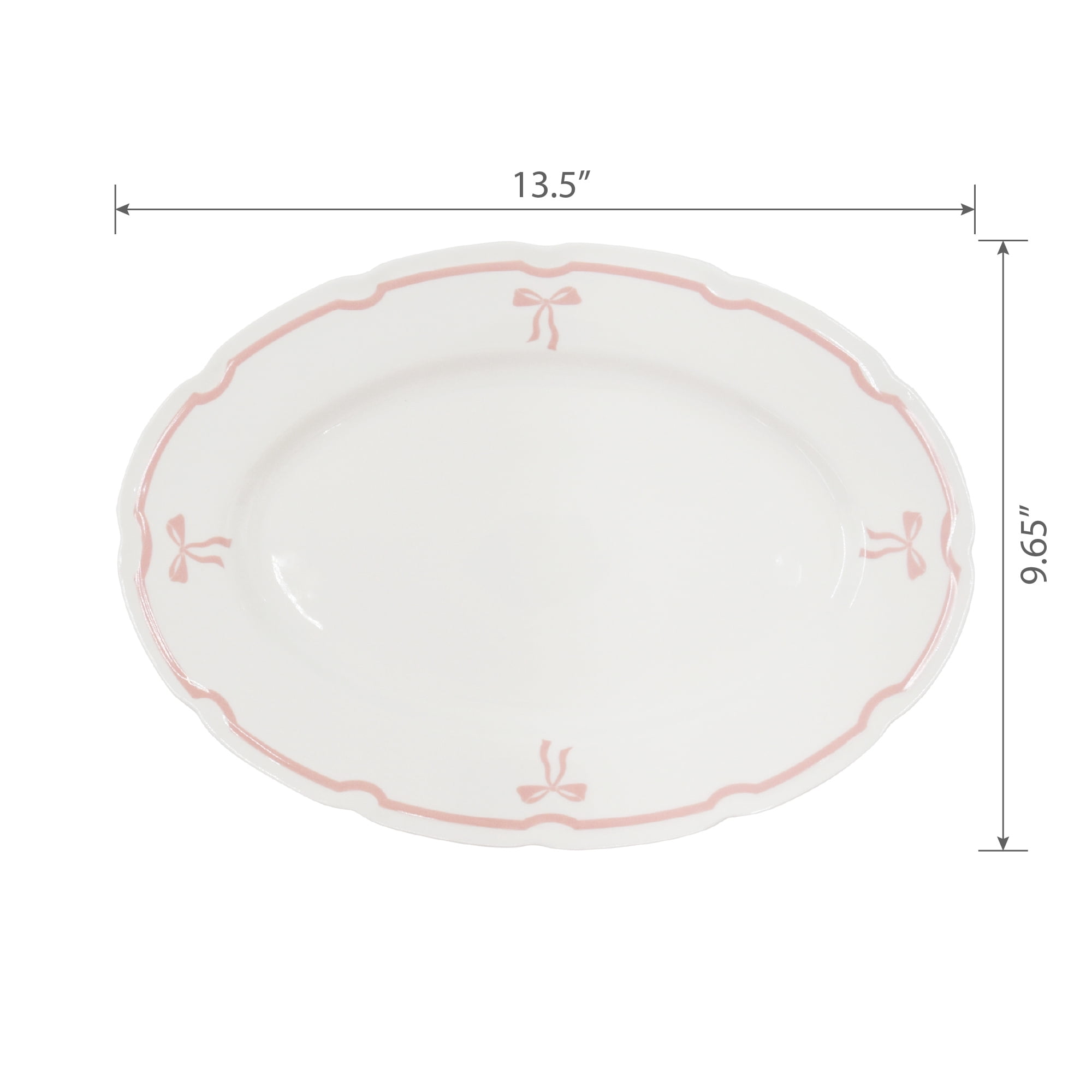 Holiday Time Maison De Noel Collection Pink Ribbon Bow Oval Serving Platter, 13.5” x 9.7”, Stoneware, 1 Count