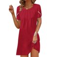 thumbnail image 1 of Gspmoly Robes pour Femmes, Nouvelles Robes d'Été Décontractées pour Femmes à Col Rond, Couleur Unie, Coupe Ample, Poitrine Plissée, Manches Courtes, Robe Formelle pour Femmes, Offres des Fêtes, 1 of 5
