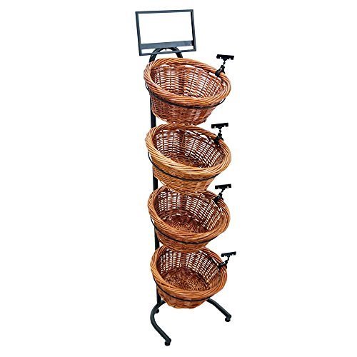 Mobile Merchandisers K1430-4B-MB Panier Rond en Osier à 4 Niveaux avec Cadre de Panneau et Clips de Panneau