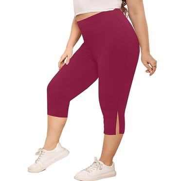 LOVZFMLL Women's Capri Pants, Plus Size Quick-Dry Tight Elastic Comfortable Pocket Fitness Capris Yoga Pants Wine, 3XL