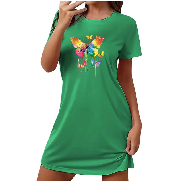 Tnhcen Grande Taille Tenue de Détente Décontractée – Robe de Nuit à Col Rond et Manches Courtes avec Imprimé Amusant Douce 95 % Polyester 5 % Élasthanne P-2TG pour Usage Quotidien