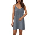 thumbnail image 2 of Ovzne Robes pour Femmes Robe pour Femme Mode pour Femmes Couleur Unie Bretelles Col en V Robe Ample et Confortable Robe d'Été Liquidation, 2 of 7