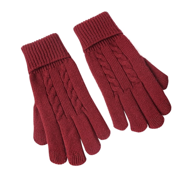 Pisexur Womens Winter Gloves Fashion Warm Fleece Knitted Gloves Soft Solid Color Wool Gloves Cuffed Ribbed Touchscreen Texting Gloves