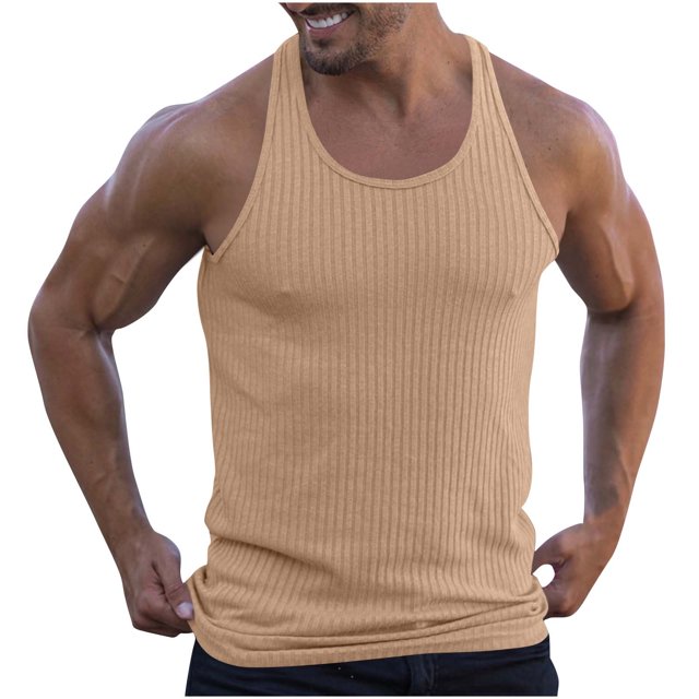 zfhfof Men's Workout Tank Top Ribbed Knit Sleeveless Gym Muscle T Shirts Bodybuilding Tee