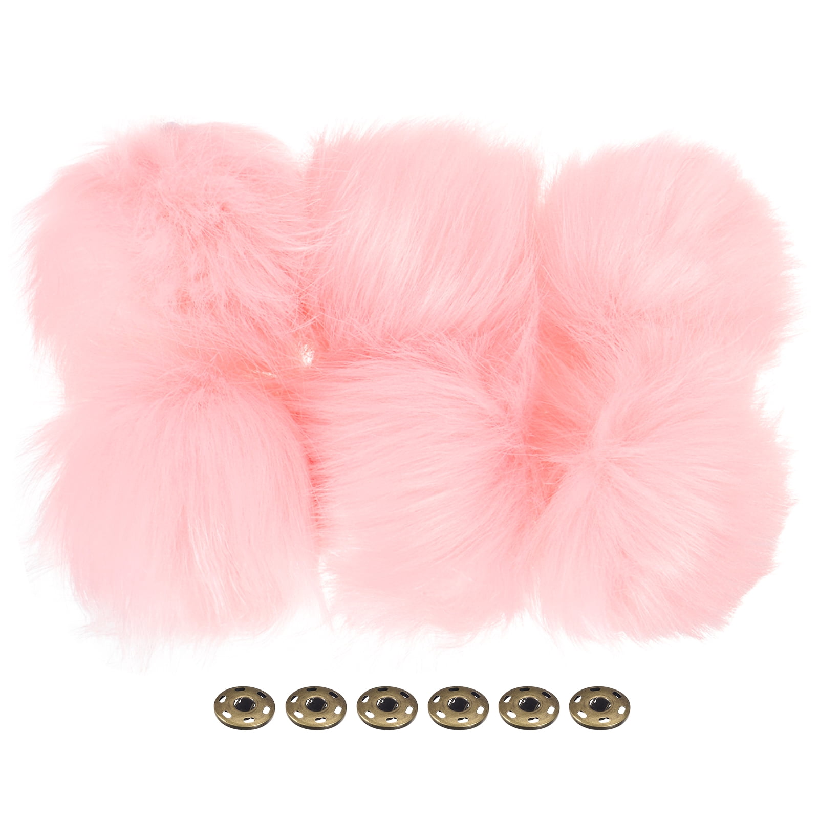 Unique Bargains Fluffy Soft Faux Fur Pom Poms for Hats with Snap Button, Pink 6Pack