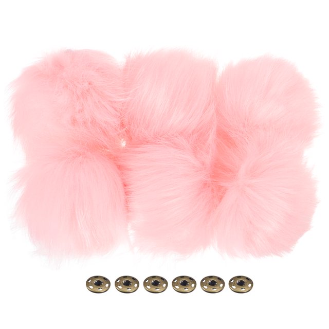 Unique Bargains Fluffy Soft Faux Fur Pom Poms for Hats with Snap Button, Pink 6Pack