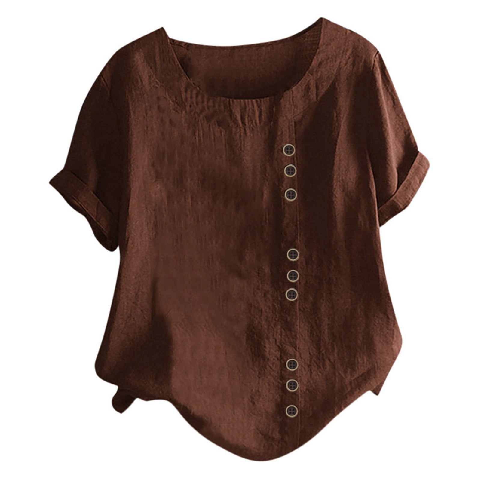 WEIYLL Ladies T Shirts Plus Boho Button Loose Size Solid Brown Tee Sizes XXXXXL
