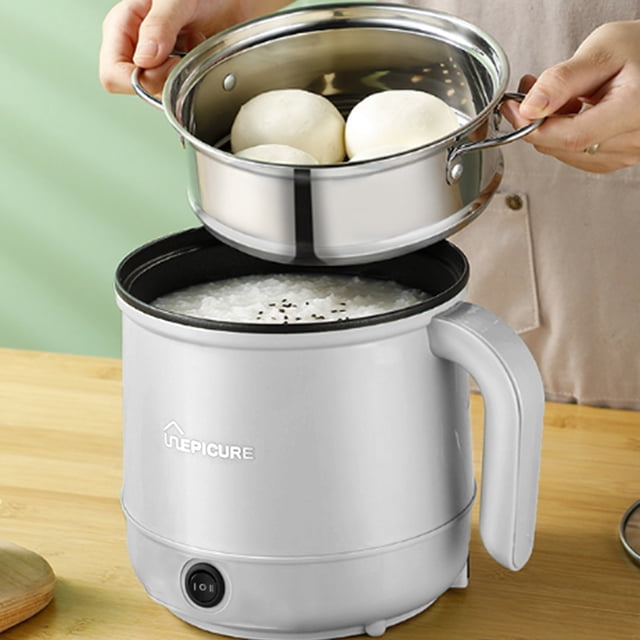 Dvkptbk Hot Pot Electric, 1.7 Liter Electric Wok with Steam Compartment, 2 Speed Heat Setting, Dorm/Office/Travel Mini Hot Pot Multifunctional Frying Pan Electric Pot Home Essentials