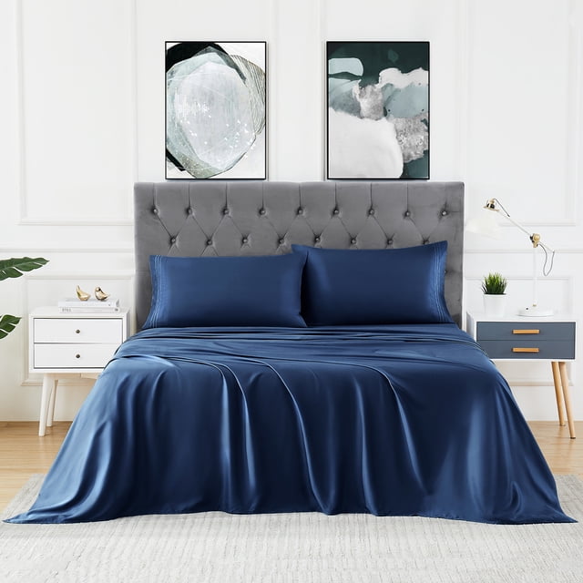 Bamboo Sheets Set of 4 - Rayon from Bamboo Cooling Bed Sheets, 16" Deep Pocket Fitted Sheet for Hot Sleepers, Queen Size Soft Wrinkle-Resistant Bedding