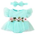 thumbnail image 1 of Infant Romper Dress Flower Leaves Embroidery Jumpsuits with Headband, 1 of 9