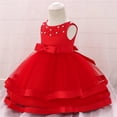 thumbnail image 4 of MIASHUI Robe de Concours pour Filles, Robe de Fête à Volants avec Fleurs, Robe de Bal de Mariage pour Enfants, Robe de Princesse Formelle, Rouge, 3-6 Mois, 4 of 8