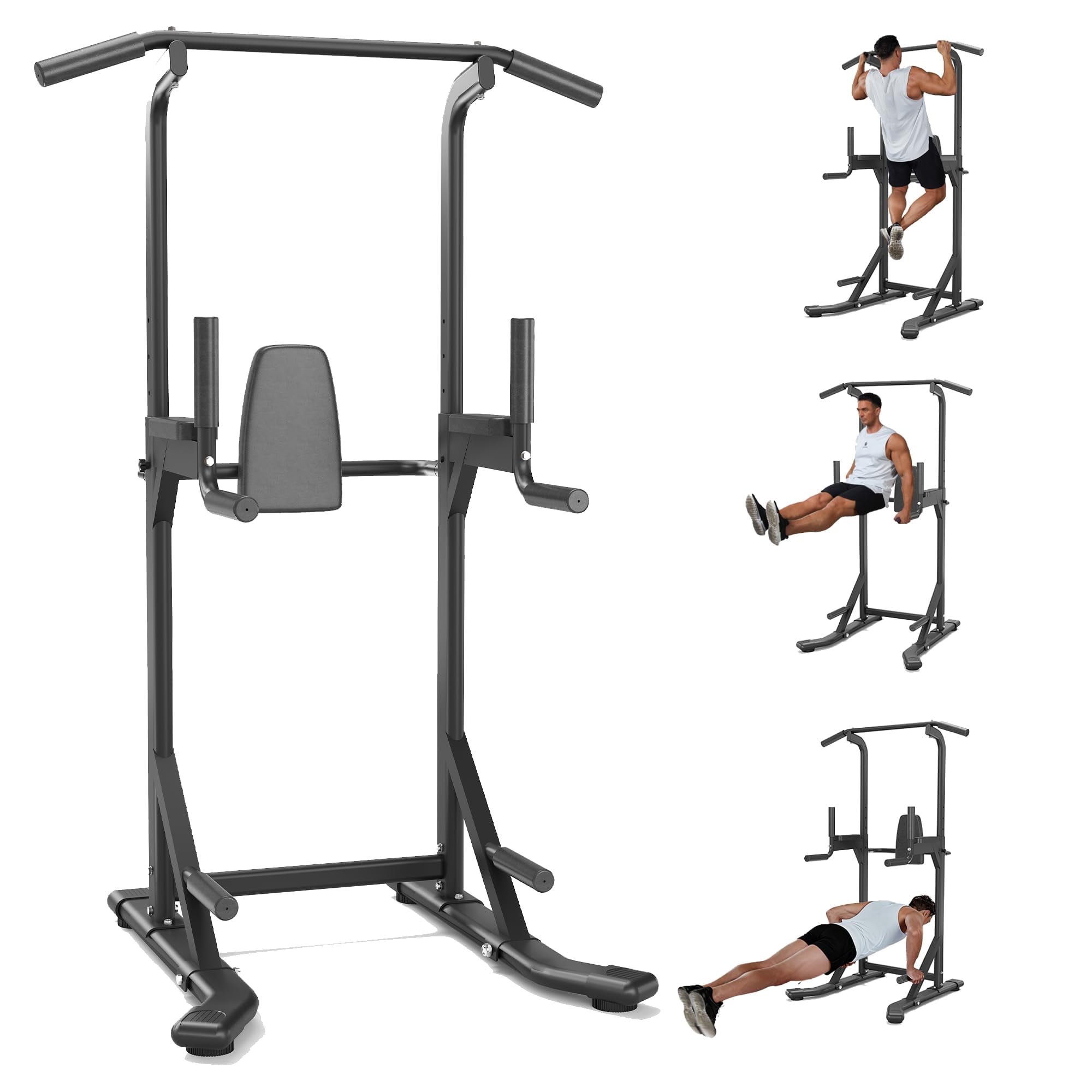 Yiwa Free Standing Pull Up Bar, 450 LB Capacity Power Tower Dip Station, Height Adjustable with Back Pad, Multi-Functional Strength Training Equipment for Home Gym Workouts