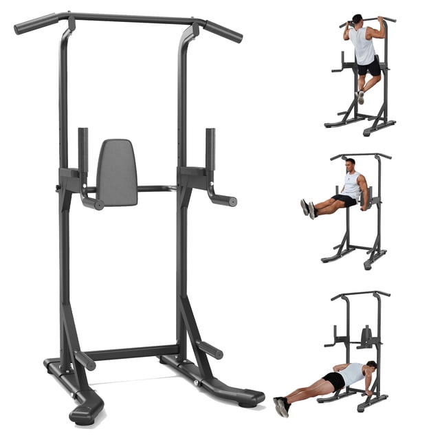 Yiwa Free Standing Pull Up Bar, 450 LB Capacity Power Tower Dip Station, Height Adjustable with Back Pad, Multi-Functional Strength Training Equipment for Home Gym Workouts