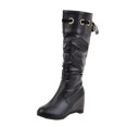 thumbnail image 2 of LSLJS Bottes à Talons Hauts pour Femmes Jusqu'aux Genoux, Bottes Chaudes Unies Jusqu'aux Genoux pour Femmes Bout Rond Bottillons à Lacets à Lacets Bottes à Talons Hauts Chaussures, Bottes Jusqu'aux Genoux pour Femmes, 2 of 7