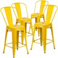 thumbnail image 1 of Commercial Grade 4 Pack 24" High Yellow Metal Indoor-Outdoor Counter Height Stool with Back, 1 of 9