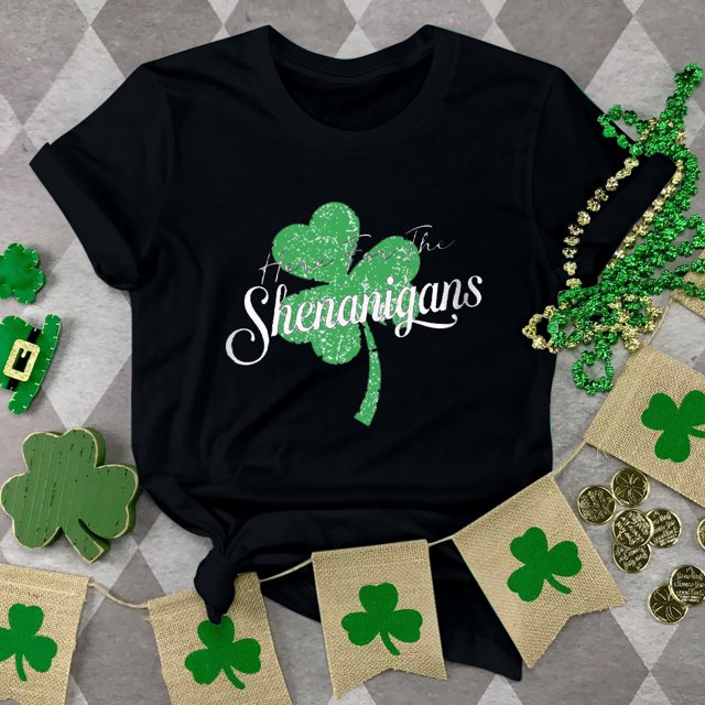T-shirt de la Saint-Patrick pour Femmes, Col Rond, Manches Courtes, Imprimé Arbre de Noël