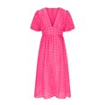 thumbnail image 4 of Mikilon Robes d'Été pour Femmes Ensemble Jupe Aguichant Robe à Carreaux à Manches Courtes Lanterne Aguichant à Col en V Profond Robes Gaine Mode Décontractée Taille Haute Unie Robe de Soirée avec Fente Rose Vif P, 4 of 6