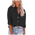 thumbnail image 2 of Babysbule Hauts pour Femmes Manches Longues Liquidation Mode Femmes Décontracté Poches Uni Col Rabattu Cardigan Manches Longues T-Shirt Ample Blouse Hauts à Boutons, 2 of 5