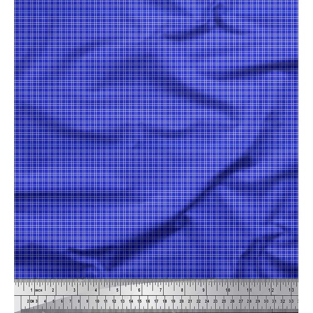 Soimoi Blue Silk Fabric Geometric Check Print Fabric by the Yard 42 Inch Wide