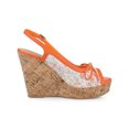 thumbnail image 3 of BLISSFUL STEP Women's Shoes Floral Lace Platform Peep Toe Wedge Heel Sandals Orange Flower 6, 3 of 7
