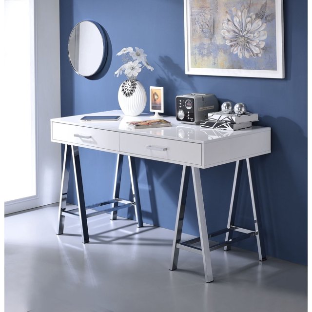 Bureau Coleen d'ACME, blanc brillant et chrome
