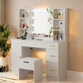 thumbnail image 2 of BeesClover Ensemble de Coiffeuse Style Ferme avec Miroir Éclairé, Coiffeuse Moderne de 56 Pouces avec Station de Recharge et Étagères de Rangement, Table de Toilette pour Femmes et Filles, 3 Modes d'Éclairage, Luminosité Réglable, 2 of 8