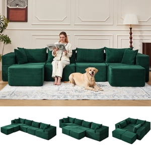 Vicluke 131" Cloud Couch Sectional, U Shaped Modern Canapé avec 2 Ottomans, Tissu Corduroy Comfy Canapé Sectionnel Modulaire dans une boîte, Coupes sans os pour le salon, Pas d'assemblage requis (vert)