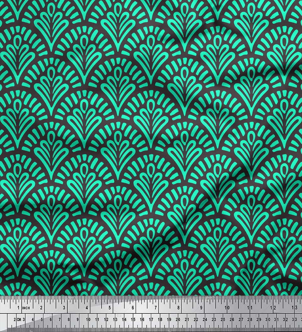Soimoi Brown Silk Fabric Floral Damask Printed Fabric 1 Yard 44 Inch Wide