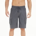 thumbnail image 2 of BADHUB Shorts Cargo à Cordon pour Hommes Taille Élastique Extensible Shorts de Travail Décontractés Ripstop Couleur Unie Shorts de Randonnée Gris Foncé 28, 2 of 7