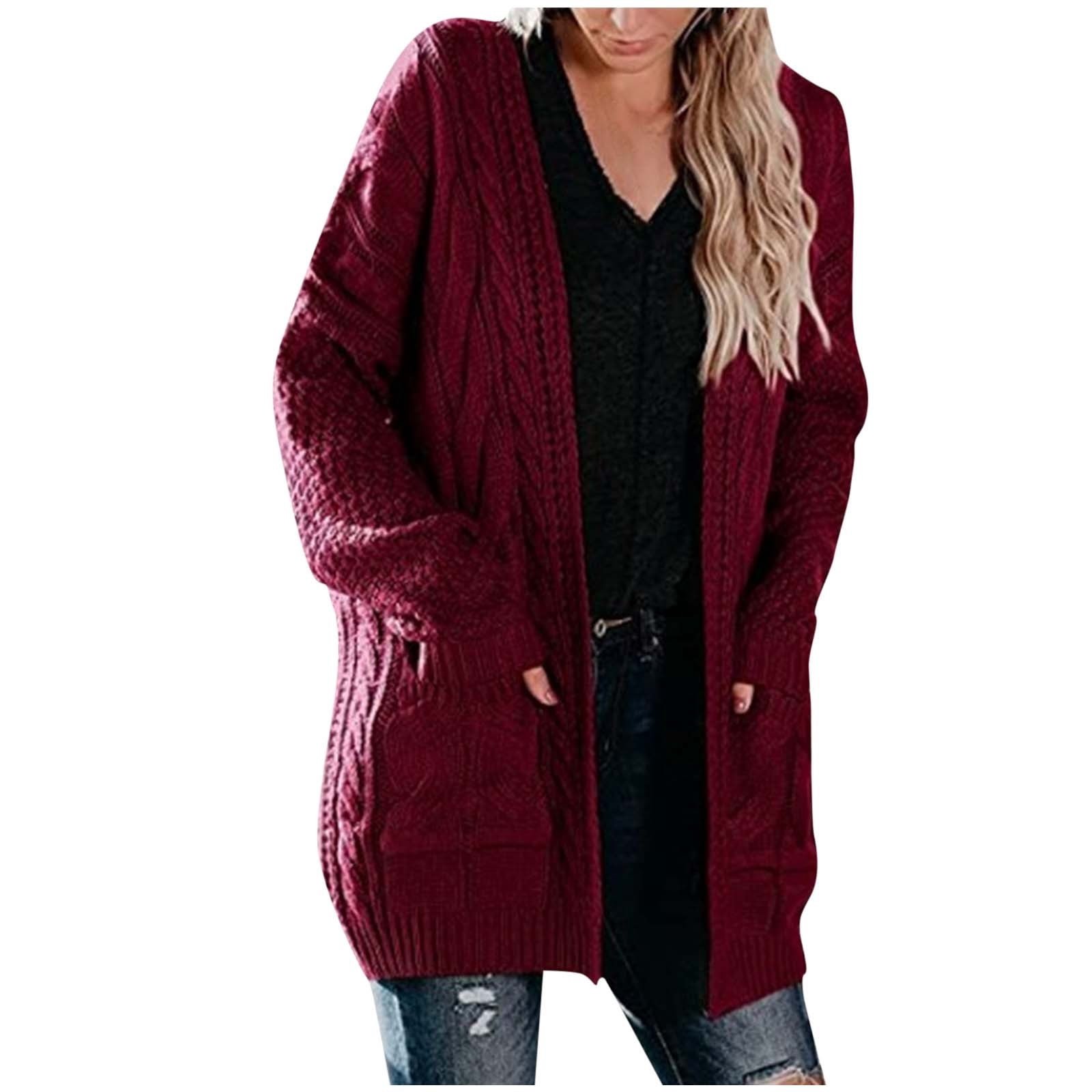 CEHVOM Women's Solid Color Cardigan Wool Sweater Pocket Recreational Long Sleeve Tops Clearance