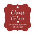 thumbnail image 1 of Darling Souvenir Cheers to Love Bottle Tag Personalized Wedding Favor Custom Hang Tags-Maroon-100 Tags, 1 of 1