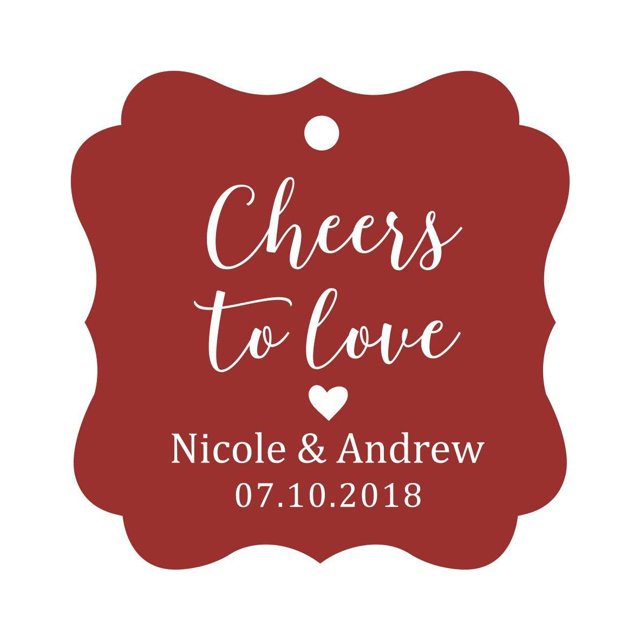 Darling Souvenir Cheers to Love Bottle Tag Personalized Wedding Favor Custom Hang Tags-Maroon-100 Tags