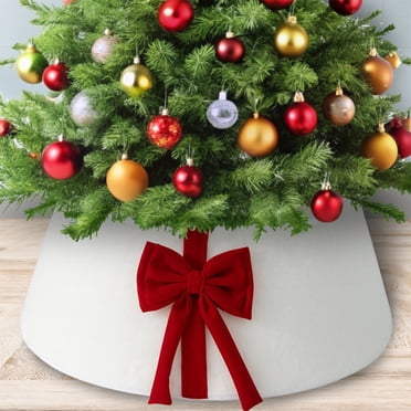 Lksixu Collier de Sapin de Noël, Décorations de Noël Anneau de Sapin de Noël en Velours Rouge de 24 Pouces avec Nœud, Housse de Base de Sapin de Noël Ronde Pliable, Jupe de Sapin de Noël Rustique pour Fête Mariage Congé