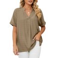 thumbnail image 1 of FJUCHAI Womens Shirts V Neck Short Sleeve Buttons Tops Tee Solid Color Blouse Loose Fit S-XXL, 1 of 10