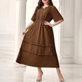 thumbnail image 1 of Ovzne Robes Grande Taille pour Femmes aux Formes Robe de Plage Mode Robe Grande Taille pour Femmes Couleur Unie Col Rond Manches Courtes Taille à Boucle Robe en Dentelle Robe Maxi Grande Taille Manches Courtes Liquidation, 1 of 5