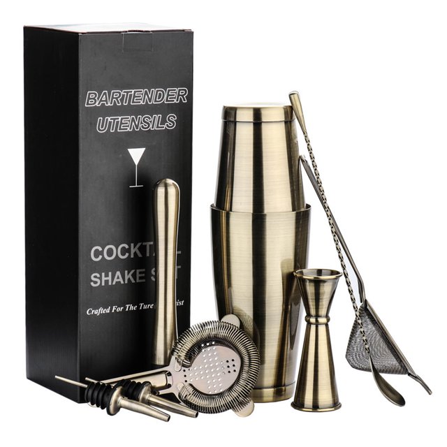 jifeng Prettyia Ensemble de Bar à Domicile 8 Pcs Shaker Outils de Barman en Acier Inoxydable Bronze