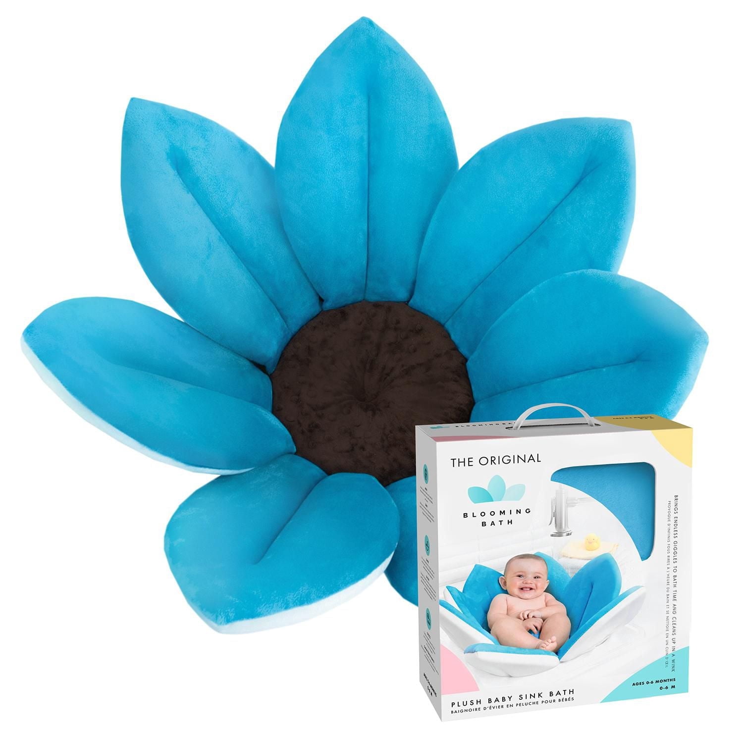 Blooming Bath The Original Baby Bath Seat - Premium Baby Bathtub, Fits Most Sinks - Luxuriously Soft - Newborn to 6 months - Baby Essentials - Baby Gifts - 32" - Blue
