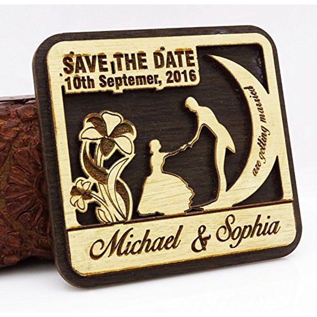 50 Save the Date Wooden Magnet Custom Engraved Wooden Magnet Rustic Wedding Announcements Idea