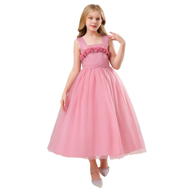 MIASHUI Robe Tutu Élégante Sans Manches pour Filles, Tenue Formelle Fluide à Étages, Grandes Enfants Tout-Petits, Rose, 16-17 Ans