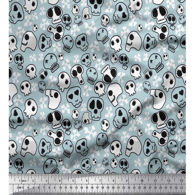 Soimoi Georgette Viscose Fabric Crossbone & Skull Halloween Print Fabric by Yard 42 Inch Wide