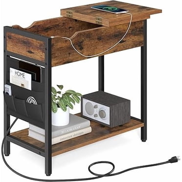 VASAGLE Side Table with USB Ports & Power Outlets, Flip Top End Table with Charging Station, Rustic Brown and Black