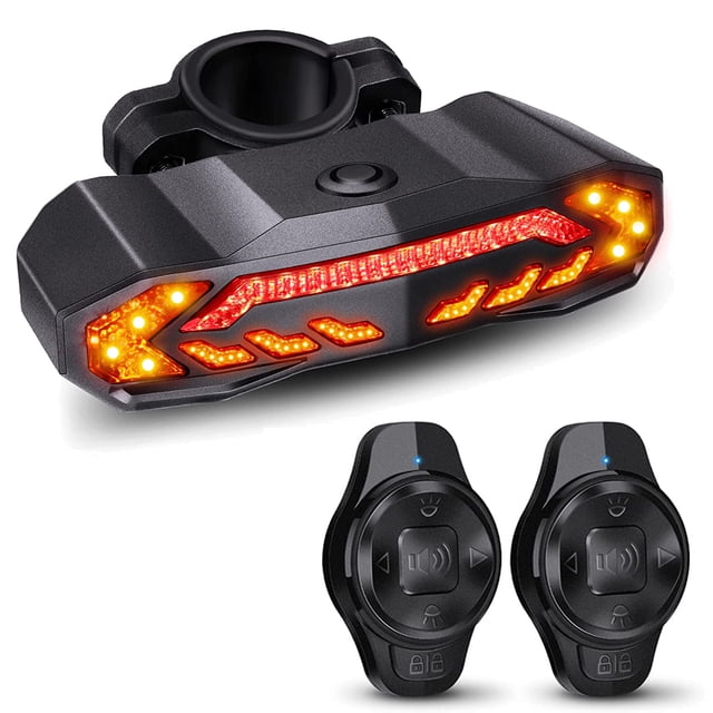 WSDCAM Smart Bike Tail Light Alarm Horn with 2 Remotes, Bike Turn Signals and Brake Light Auto on/off Bike Brake Light Turn Signals Bicycle Tail Light