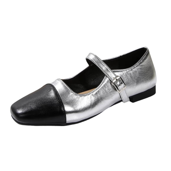 Women's Mary Jane Shoes, Plus Size Comfortable Flats, Gold Black Color Block Loafers, Round Toe Walking Shoes for Spring Summer Casual Wear