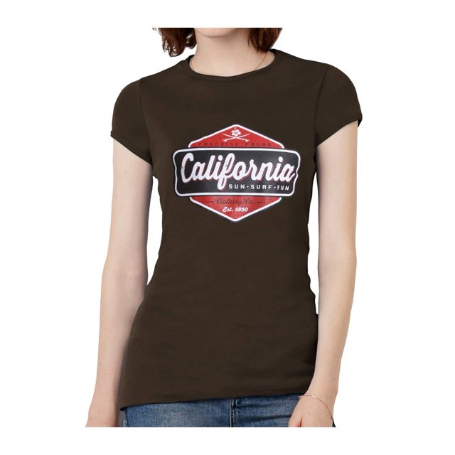 T-Shirt à Manches Courtes pour Femmes California Sun Surf Fun - Brun - 2X-Grand