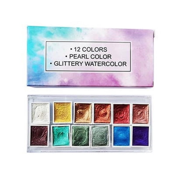 Ensemble de Peinture Aquarelle Métallique à Paillettes avec Couleurs Nacrées, Trousse Boîte en Fer 36/48 pour Artistes, Fournitures d'Art des Ongles et de Bricolage
