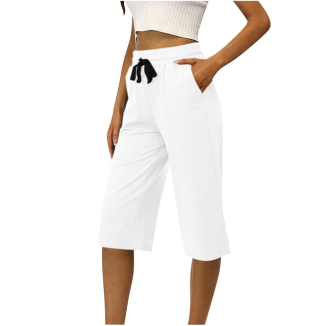 Plus Size Capris for Women High Waisted Drawstring Relaxed Fit Lounge Capri Pants Cropped Trackpants