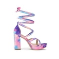 thumbnail image 3 of BLISSFUL STEP Women's Tie Dye High Heel Sandal Platform Block Heel Prom Sandals Blue Pink 10, 3 of 8