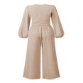 thumbnail image 2 of 2Pcs Women Outfit  Solid Color Deep V-Neck Knotted Long Sleeve Tops + High-Rise Loose Pants Set for Ladies  S/M/L/XL, 2 of 9