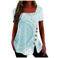 thumbnail image 1 of EQWLJWE Hauts pour Femmes Hauts d'Été pour Femmes Mode Décontractée T-Shirts à Manches Courtes pour Femmes Col Carré Imprimé Hauts à Boutons, 1 of 5